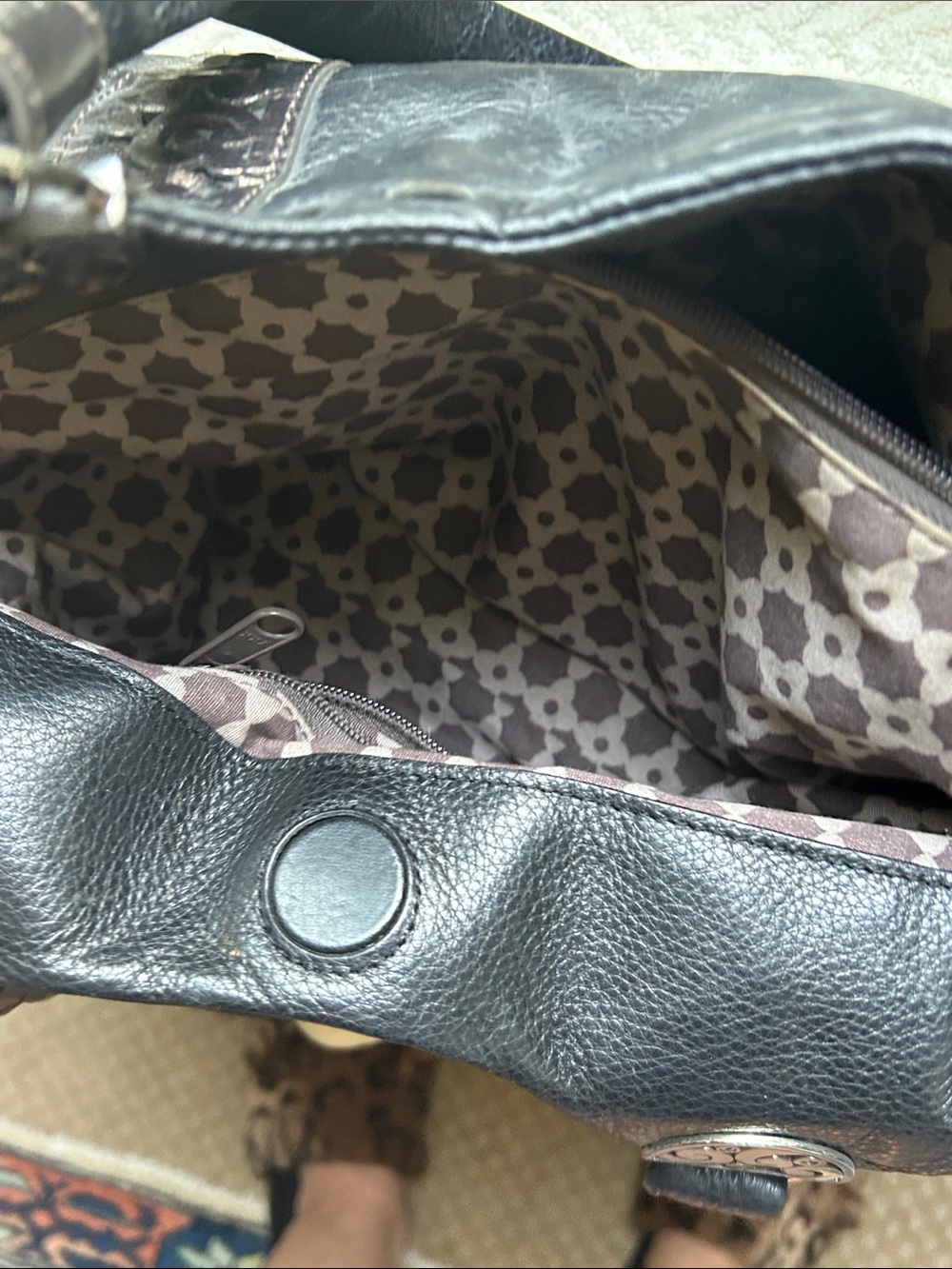 Brighton Black Leather Shoulder Bag with Brown Trim and Heart Charm - Picture 7 of 14